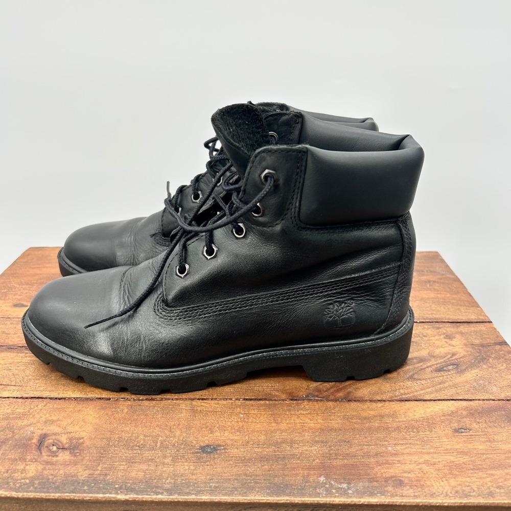 Timberland Waterproof Black Leather Lace Up Padded Collar Boots Non-Marking Sole